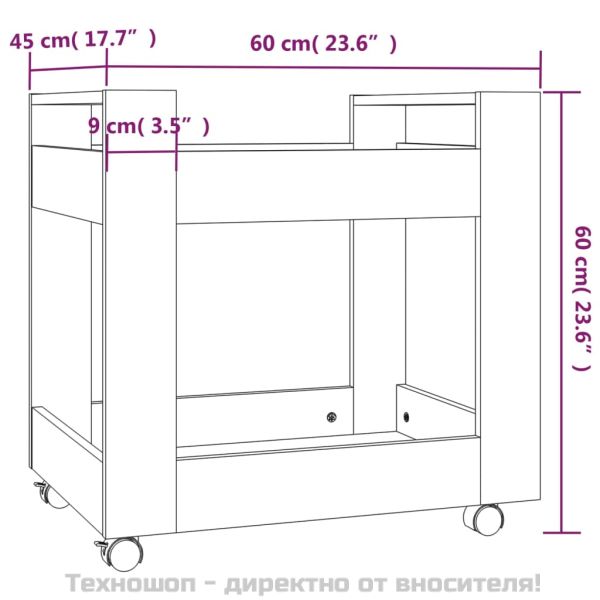 Бюро на колелца, бетонно сиво, 60x45x60 см, инженерно дърво