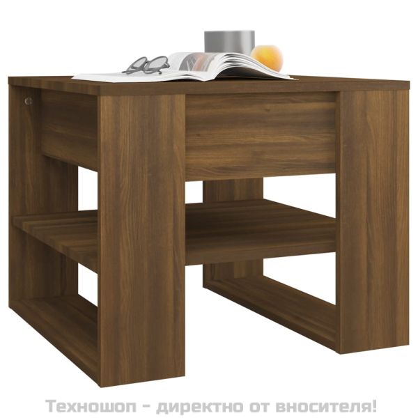 Кафе маса, кафяв дъб, 55,5x55x45 см, инженерно дърво