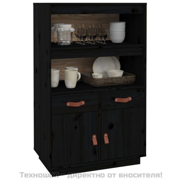 Висок шкаф, черен, 67x40x108,5 см, борово дърво масив