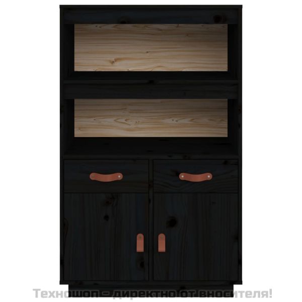 Висок шкаф, черен, 67x40x108,5 см, борово дърво масив