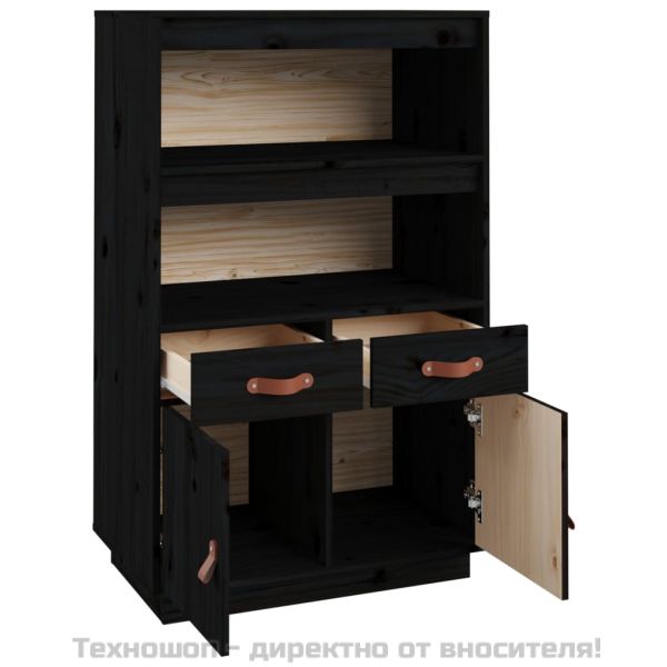 Висок шкаф, черен, 67x40x108,5 см, борово дърво масив