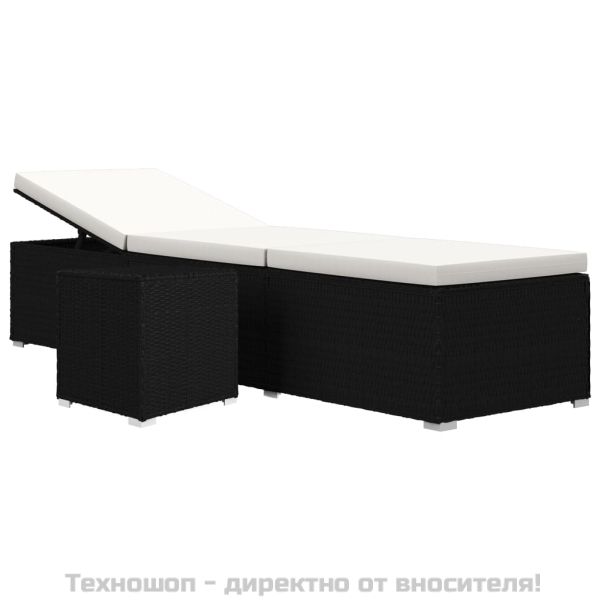 Шезлонг с шалте и маса за чай, полиратан, кремавобял