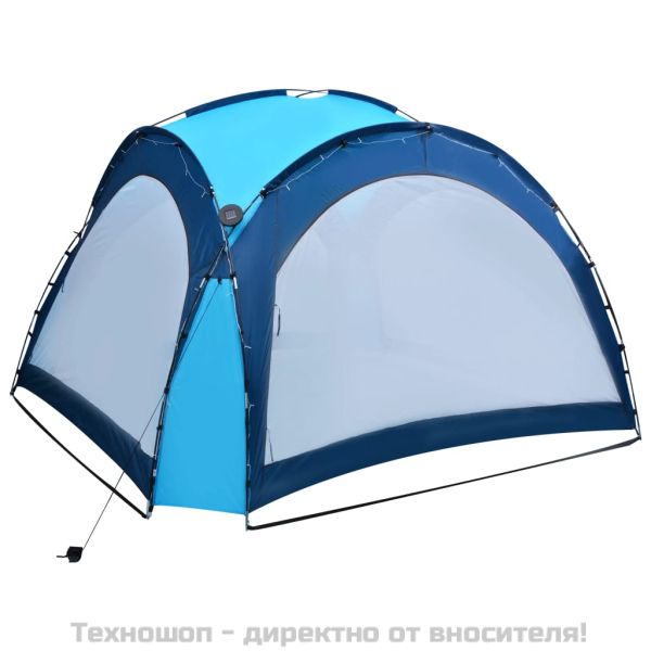 Парти шатра с LED и 4 стени, 3,6x3,6x2,3 м, синя