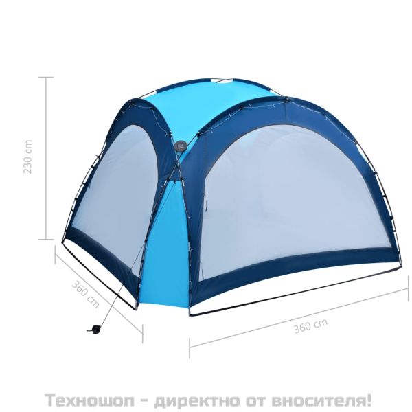Парти шатра с LED и 4 стени, 3,6x3,6x2,3 м, синя