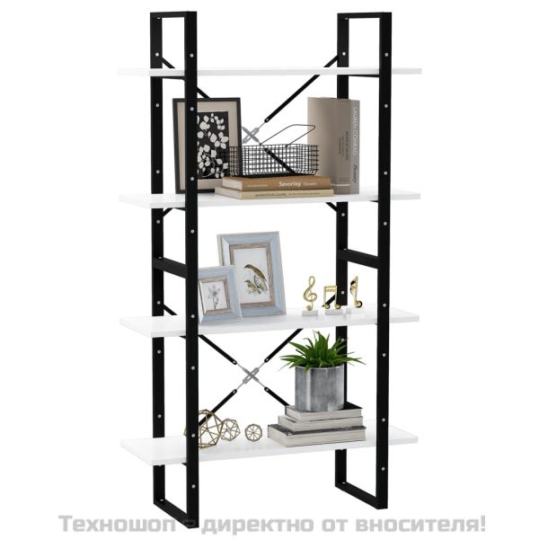 4-етажна библиотека, бяла, 80x30x140 см, инженерно дърво