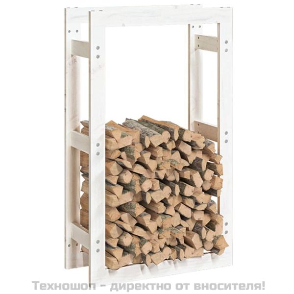 Поставка за дърва за огрев бяла 60x25x100 см масивно дърво бор