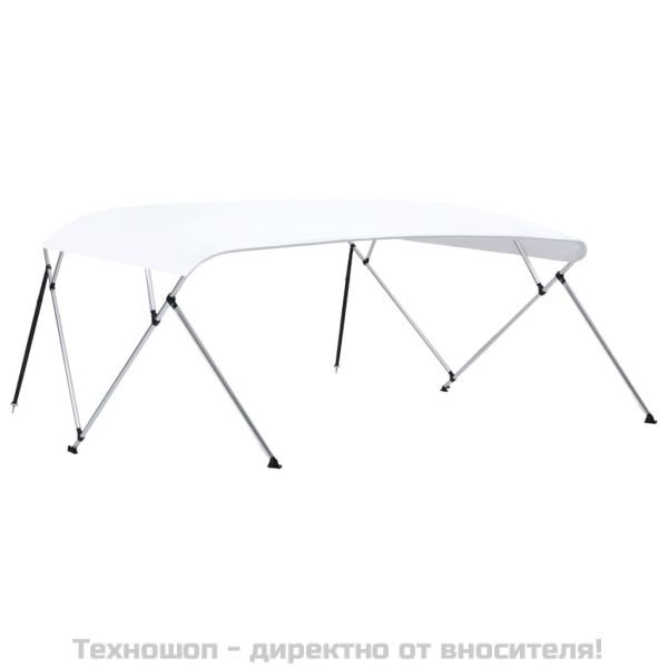 Тента за лодка, 4 дъги, бяла, 243x(230-244)x137 см