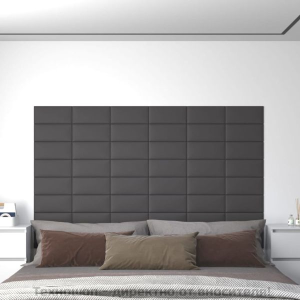 Стенни панели, 12 бр, сиви, 30x15 см, изкуствена кожа, 0,54 м²