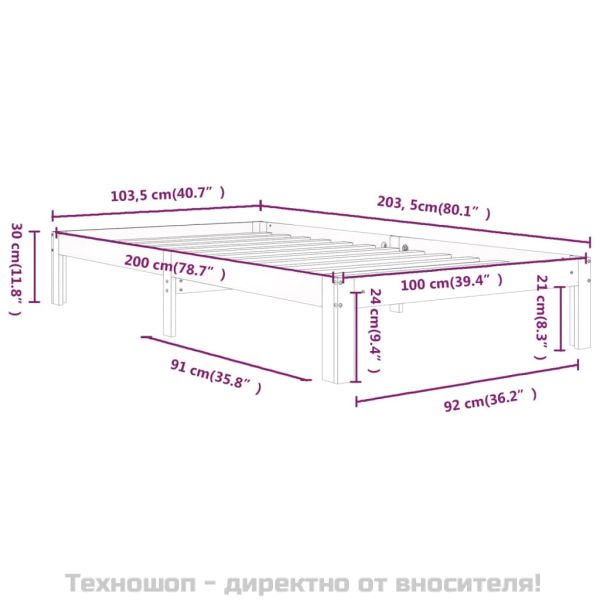 Рамка за легло, бяла, бор масив, 100х200 см