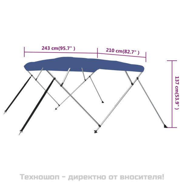 Тента за лодка, 4 дъги, синя, 243x210x137 см