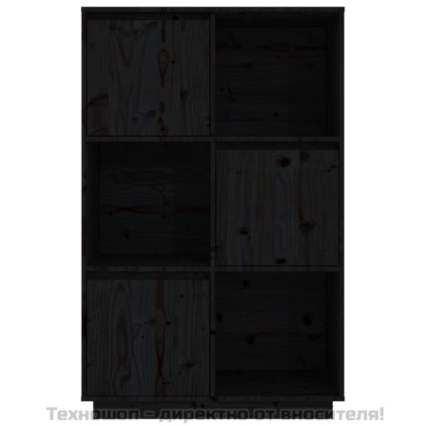 Висок шкаф, черен, 74x35x117 см, борово дърво масив
