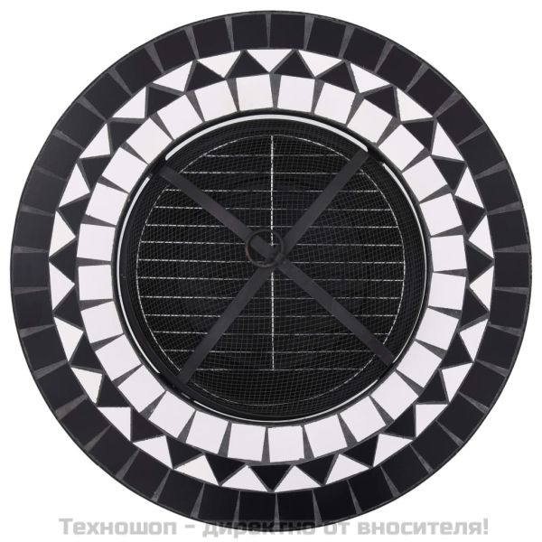 Мозаечна маса с огнище, черно и бяло, 68 см, керамика