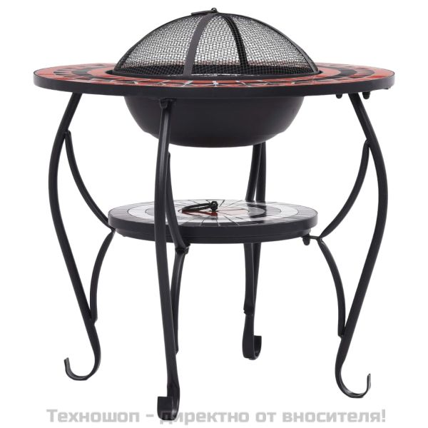 Мозаечна маса с огнище, теракота и бяло, 68 см, керамика