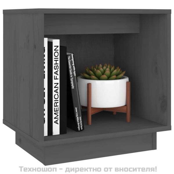 Нощни шкафчета, 2 бр, сиви, 40x30x40 см, борово дърво масив