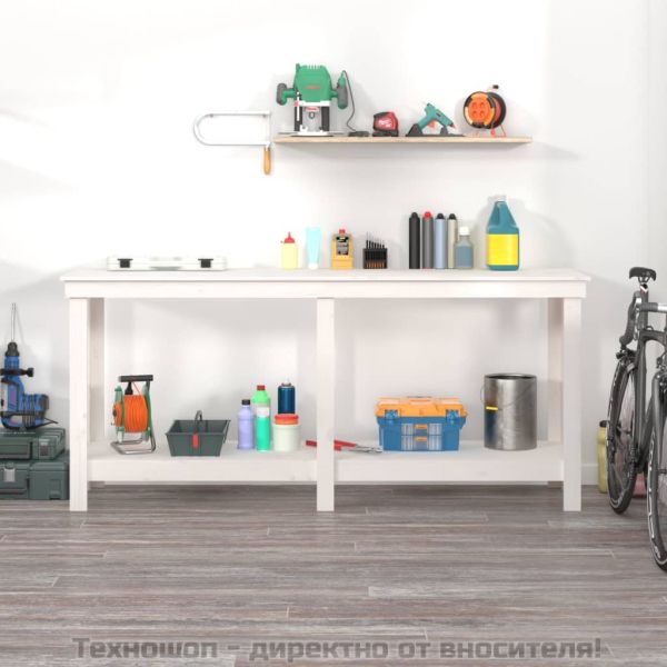 Работна маса бяла 180x50x80 см борово дърво масив