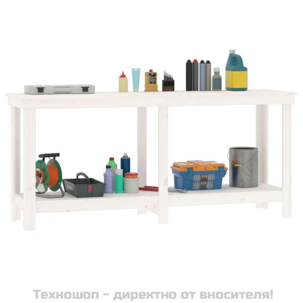 Работна маса бяла 180x50x80 см борово дърво масив