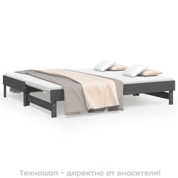 Разтегателна кушетка, сива, борово дърво масив, 2x(90x190) см