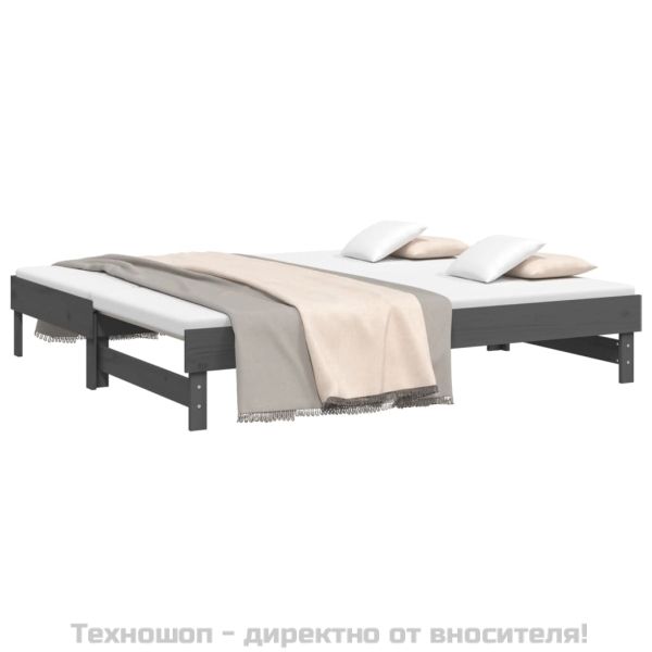 Разтегателна кушетка, сива, борово дърво масив, 2x(90x190) см