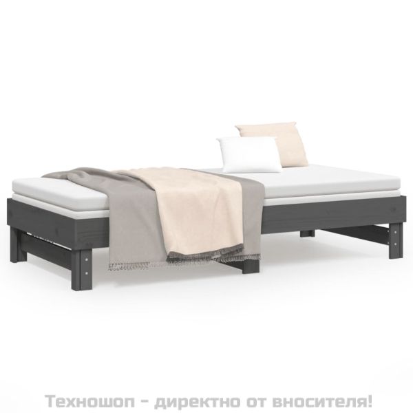 Разтегателна кушетка, сива, борово дърво масив, 2x(90x190) см