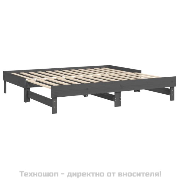 Разтегателна кушетка, сива, борово дърво масив, 2x(90x190) см