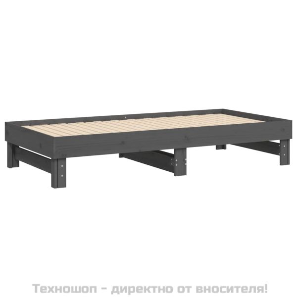 Разтегателна кушетка, сива, борово дърво масив, 2x(90x190) см