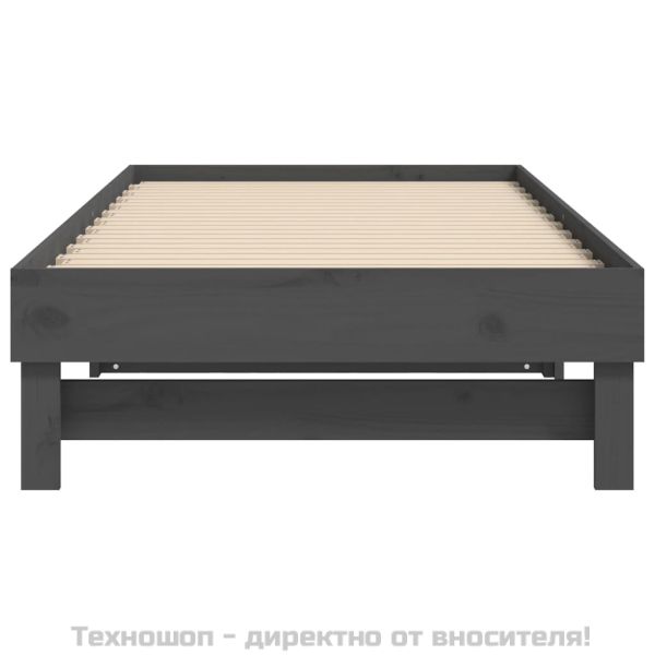Разтегателна кушетка, сива, борово дърво масив, 2x(90x190) см