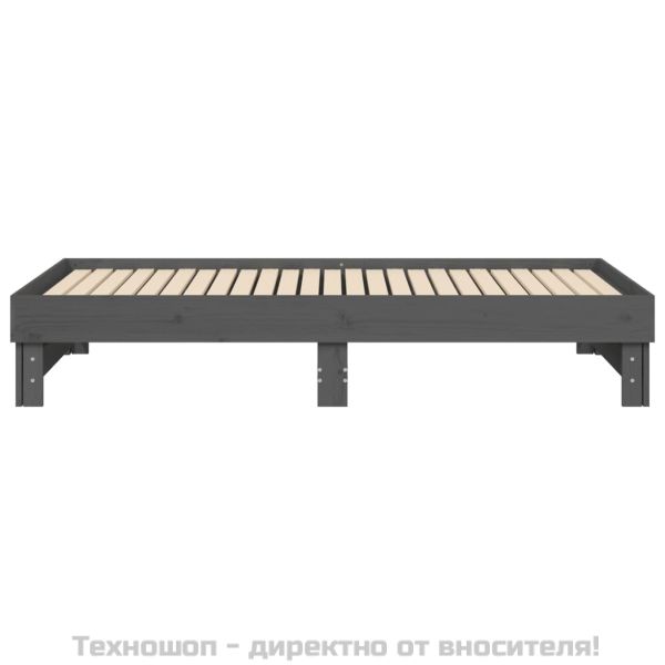 Разтегателна кушетка, сива, борово дърво масив, 2x(90x190) см