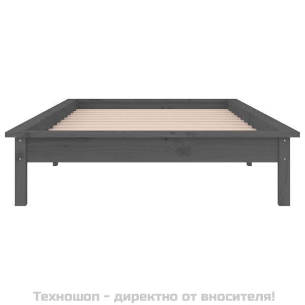 LED рамка за легло сива 75x190 см Small Single дърво масив