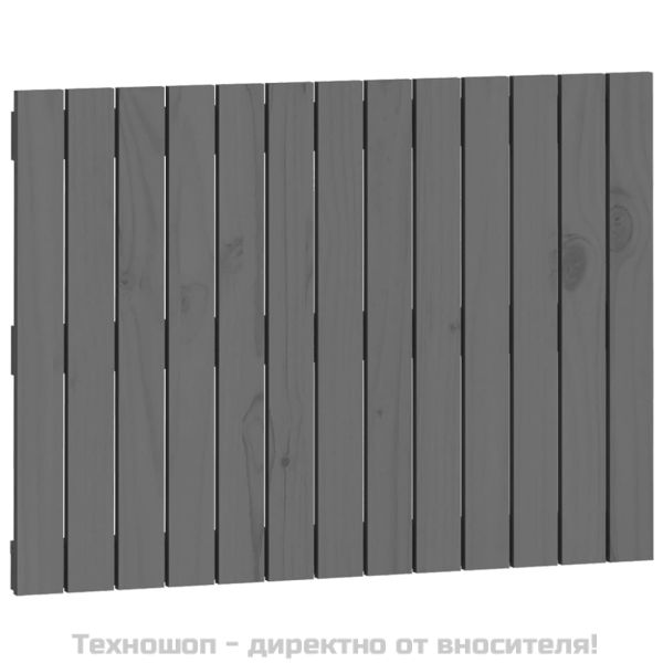 Стенна табла за спалня, сива, 82,5x3x60 см, борово дърво масив