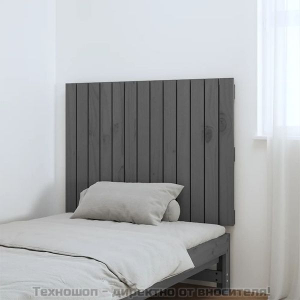 Стенна табла за спалня, сива, 82,5x3x60 см, борово дърво масив