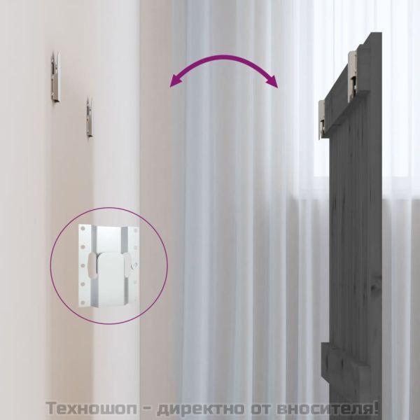 Стенна табла за спалня, сива, 82,5x3x60 см, борово дърво масив