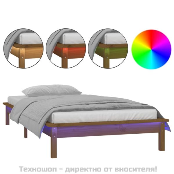 LED легло меденокафяво 90x190 см Single масивна дървесина