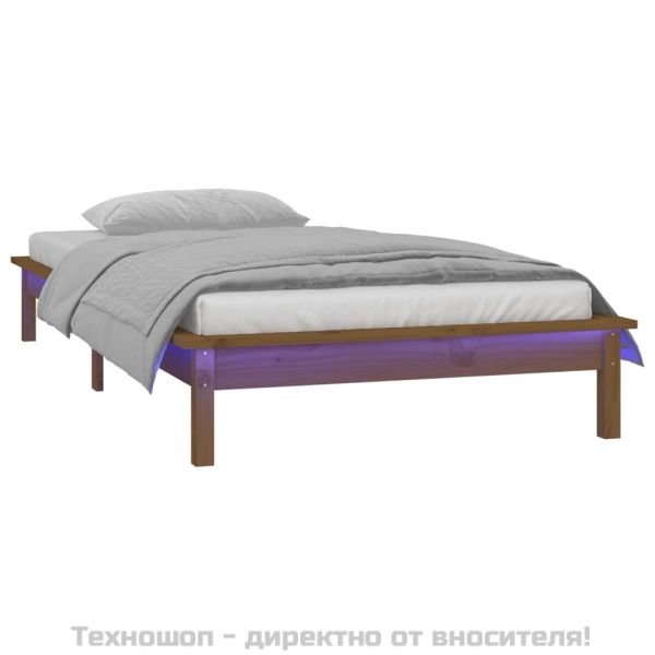 LED легло меденокафяво 90x190 см Single масивна дървесина