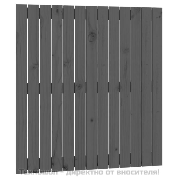 Стенна табла за спалня, сива, 82,5x3x90 см, борово дърво масив