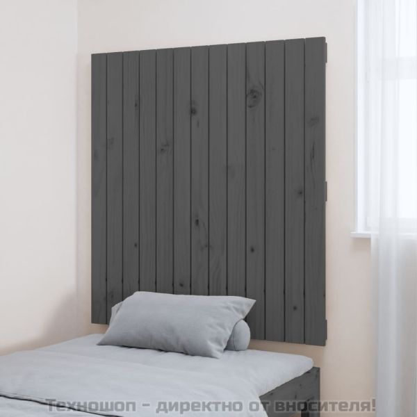 Стенна табла за спалня, сива, 82,5x3x90 см, борово дърво масив