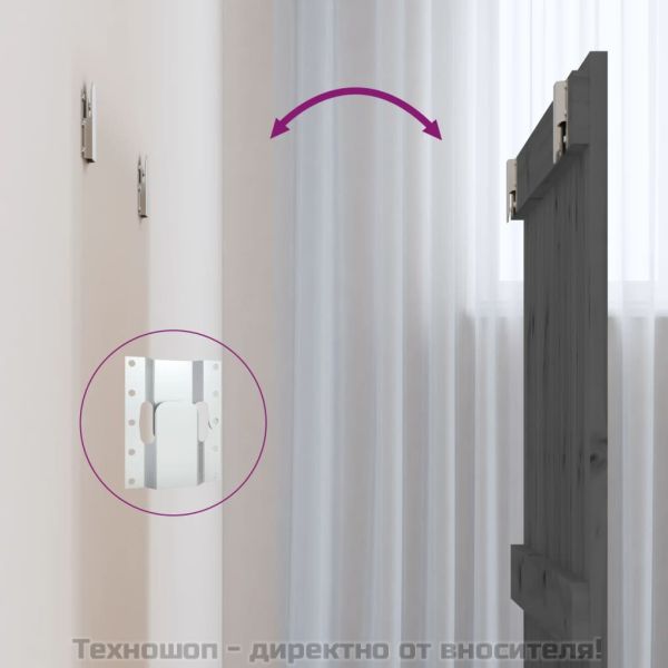 Стенна табла за спалня, сива, 82,5x3x90 см, борово дърво масив