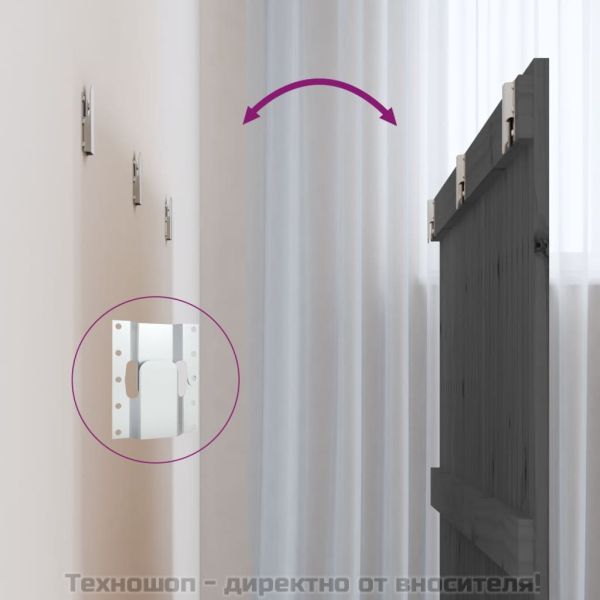 Стенна табла за спалня, сива, 140x3x90 см, борово дърво масив