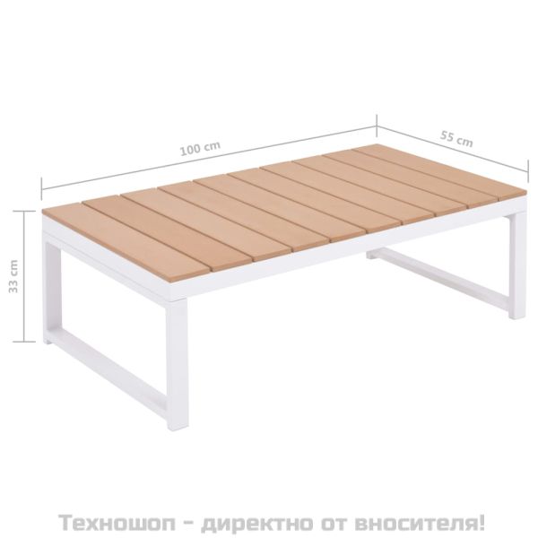 Градински комплект с възглавници, 5 части, алуминий и WPC