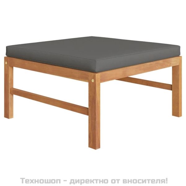 Градински комплект с тъмносиви възглавници, 3 части, тик