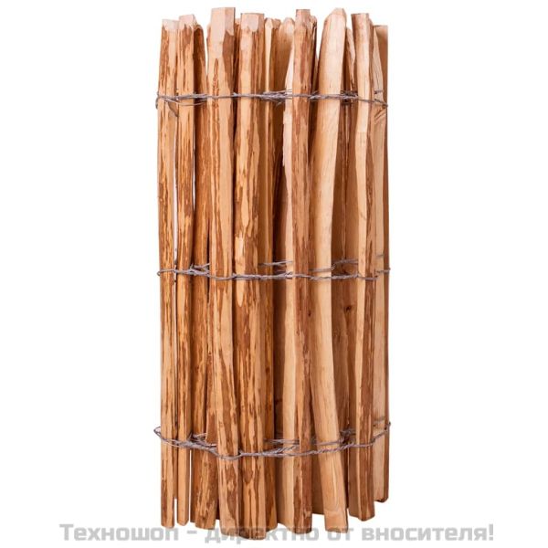 Дървена ограда от колчета, лешниково дърво, 90x500 см