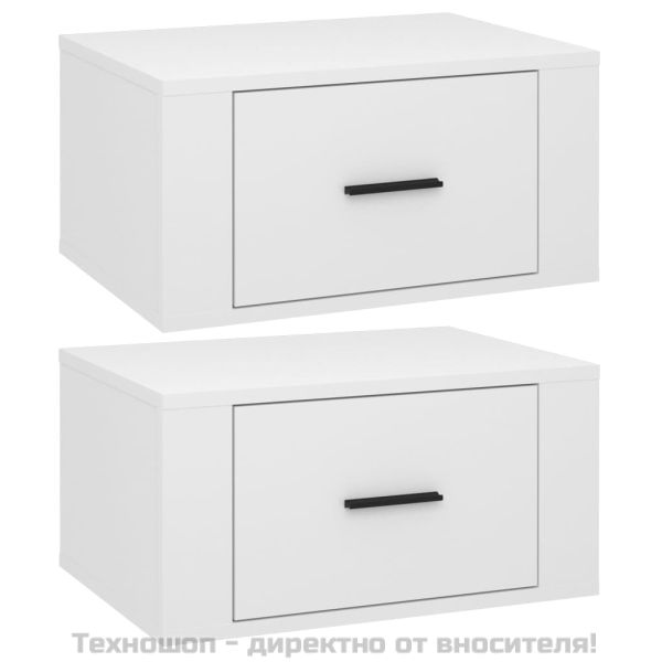 Нощни шкафчета за стенен монтаж, 2 бр, бял гланц, 50x36x25 см