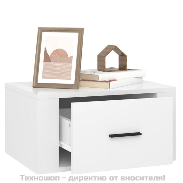 Нощни шкафчета за стенен монтаж, 2 бр, бял гланц, 50x36x25 см