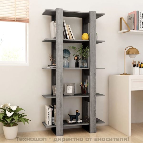 Библиотека/разделител сив сонома 80x30x160 см инженерно дърво