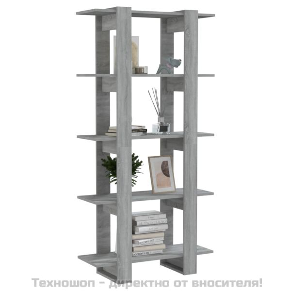 Библиотека/разделител сив сонома 80x30x160 см инженерно дърво