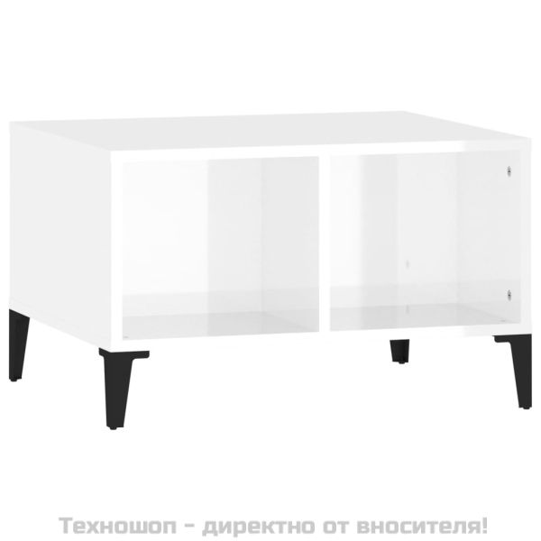 Кафе маса, бял гланц, 60x50x36,5 см, инженерно дърво