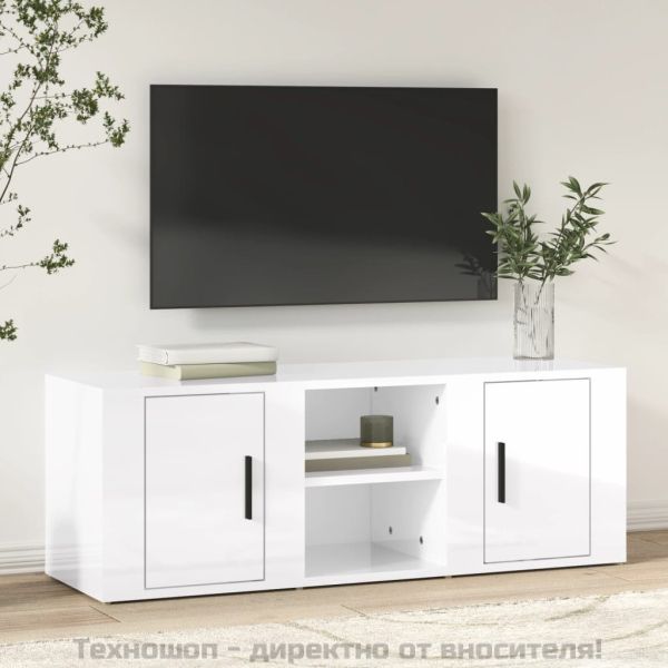 ТВ шкаф, бял гланц, 100x31,5x35 см, инженерно дърво