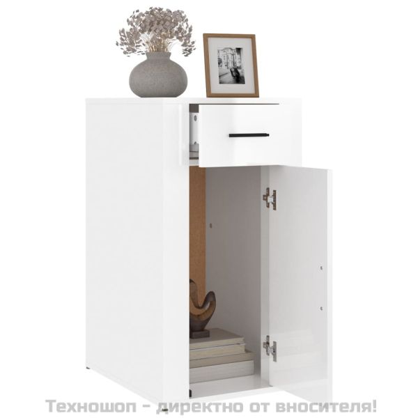 Шкаф за бюро, Бял гланц, 40x49x75 см, инженерно дърво