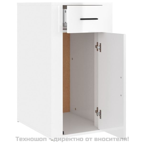 Шкаф за бюро, Бял гланц, 40x49x75 см, инженерно дърво