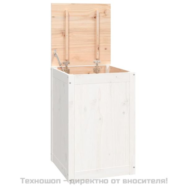 Кутия за пране, бяла, 44x44x66 см, борово дърво масив