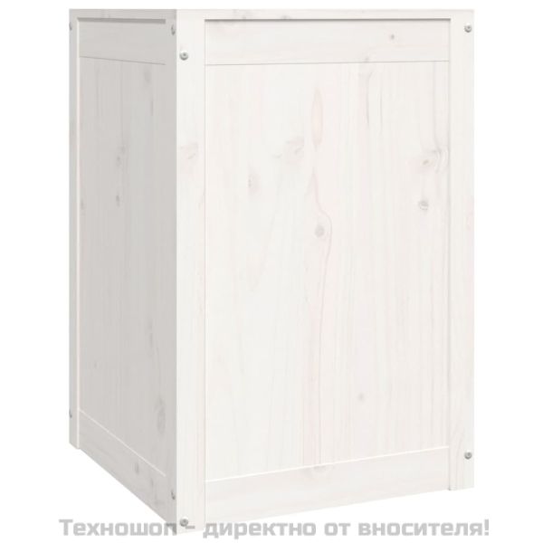 Кутия за пране, бяла, 44x44x66 см, борово дърво масив